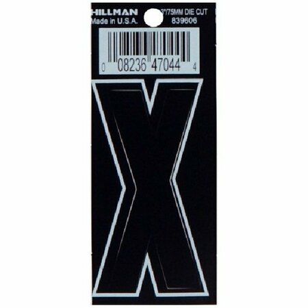 HILLMAN Letter, Character: X, 3 in H Character, Black/White Character, Black Background, Vinyl 839606